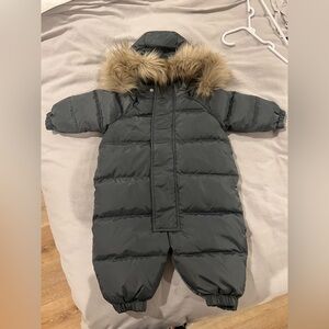 Rylee and Cru Charcoal 3-6 month snowsuit with Faux Fur detachable hood